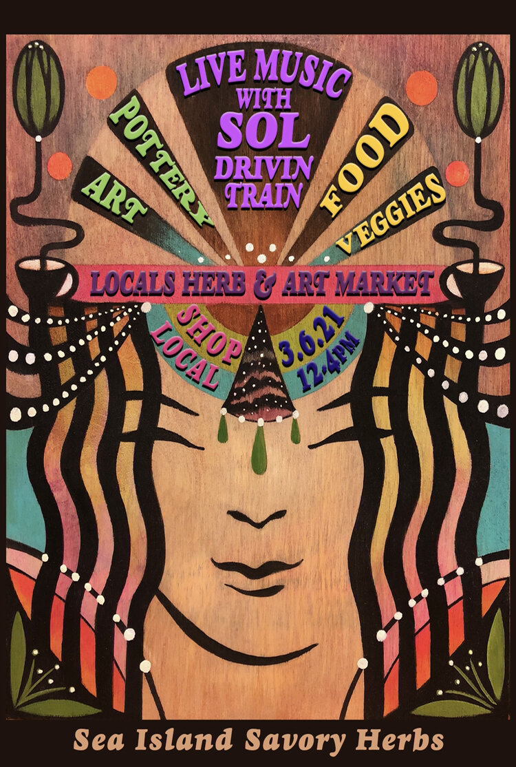 Sea Island Savory Herbs — locals herb and art market event poster