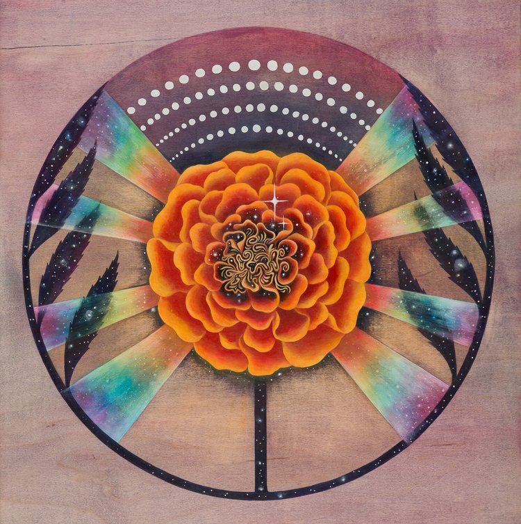 Marigold — orange flower mandala with moon phases