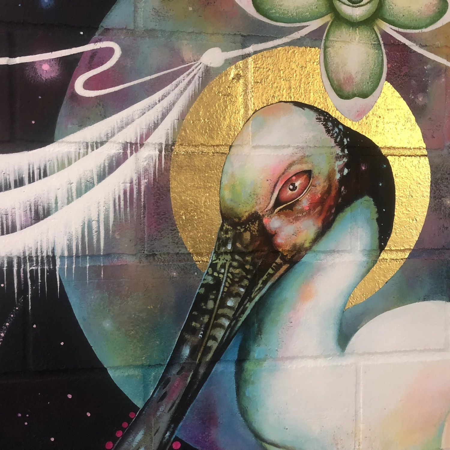 Pink Spoonbill mural by Sarah Stewart