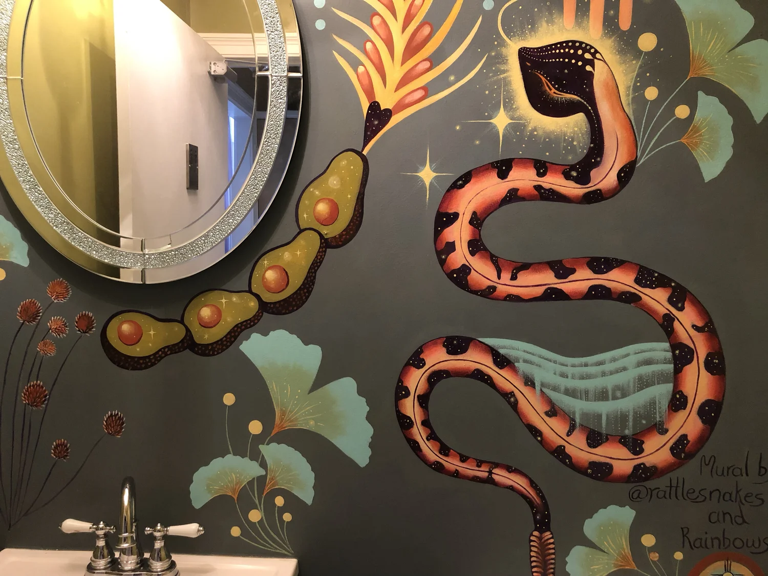 Snake and botanicals mural in private residence