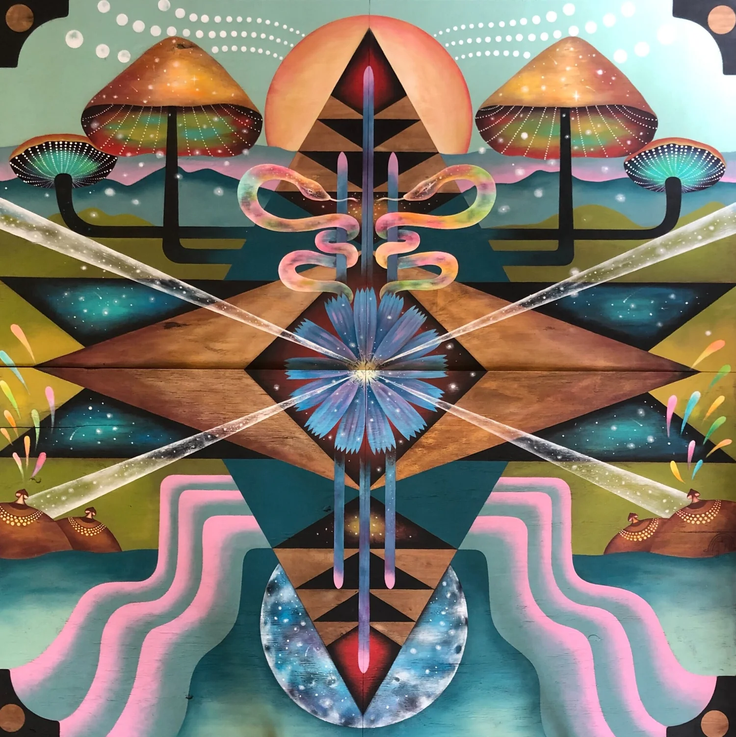 Mushroom Barn Quilt mural